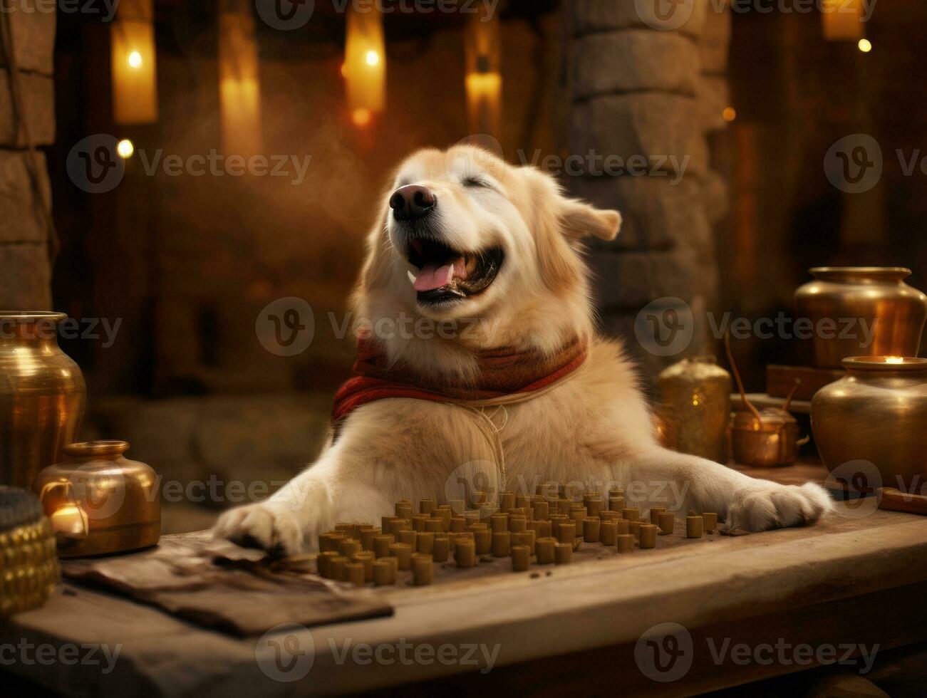 Serene dog enjoying a massage at a pet spa AI Generative photo