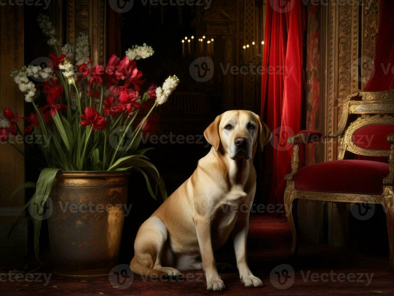 Regal dog with a regal stance in a royal setting AI Generative photo