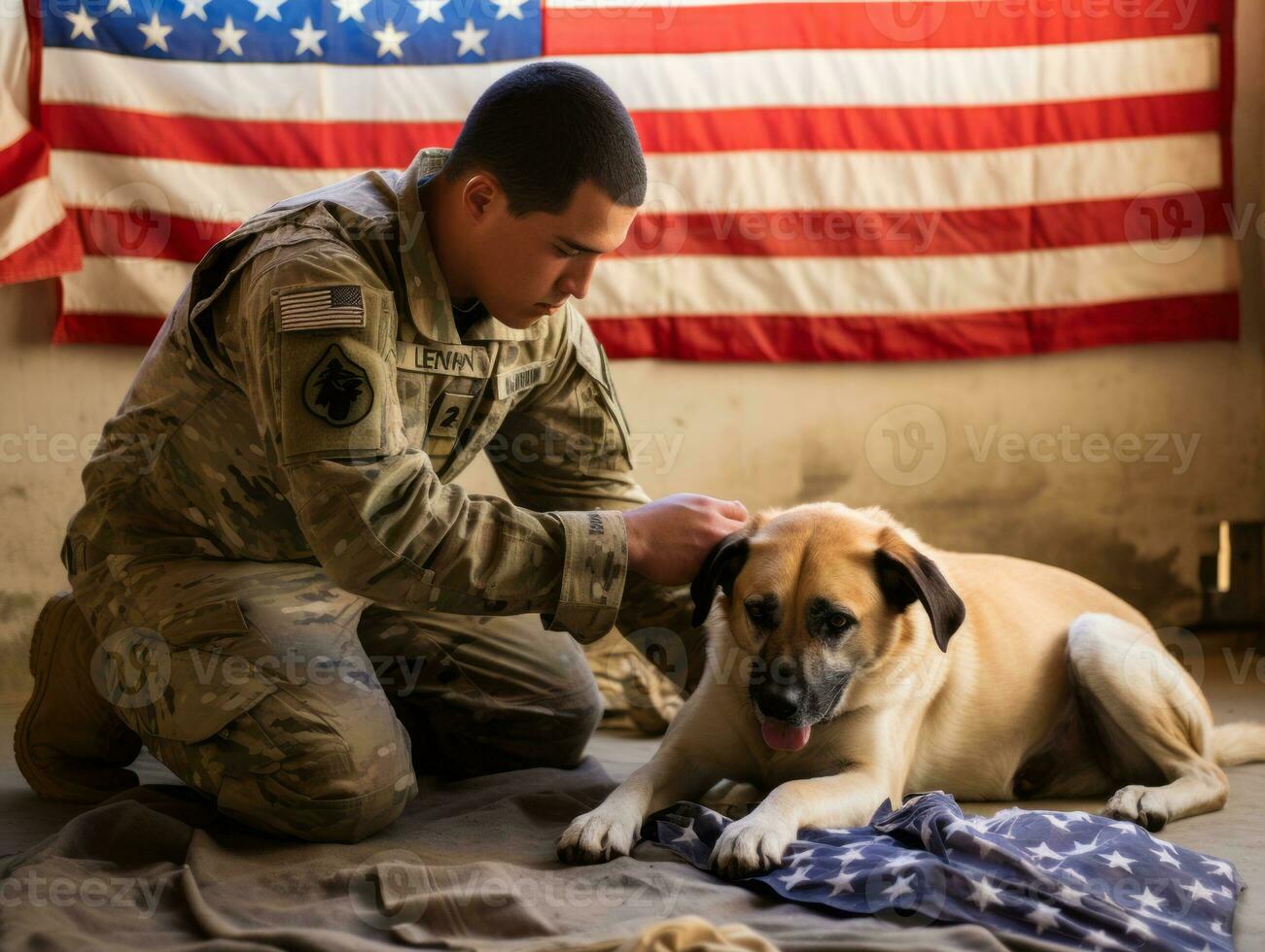 Proud service dog assisting its owner with a disability AI Generative photo