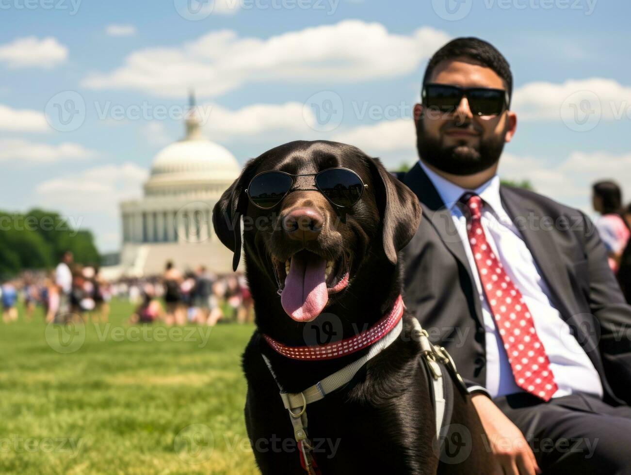 Proud service dog assisting its owner with a disability AI Generative photo