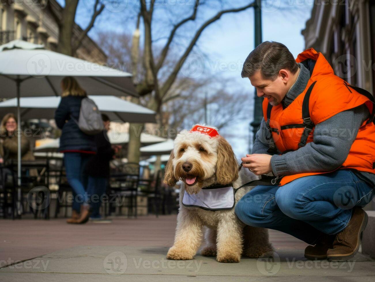 Proud service dog assisting its owner with a disability AI Generative photo