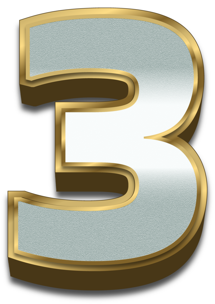 3D Gold Silver Gradient Alphabet Number 3 png