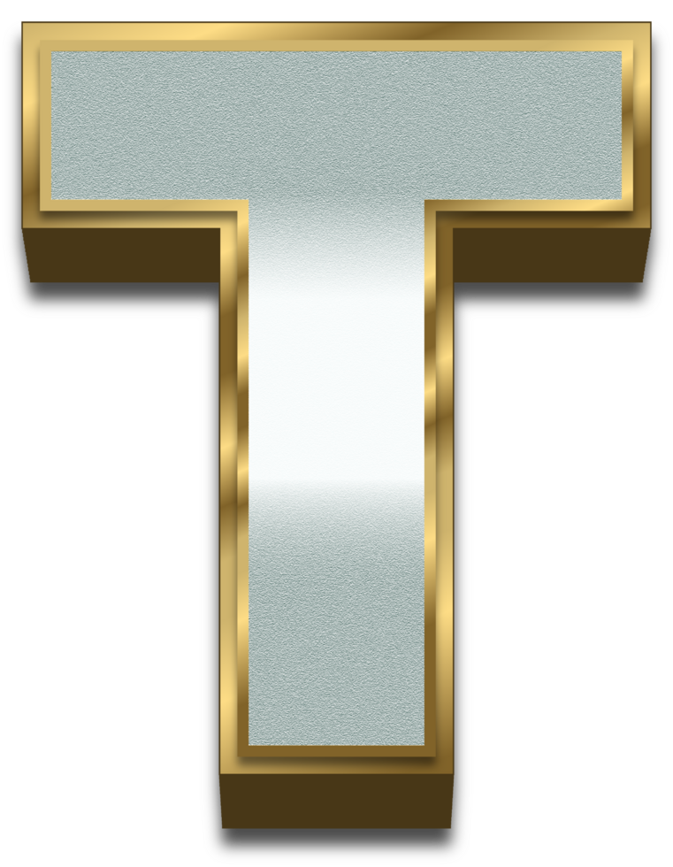 3d guld silver- lutning alfabet brev t png