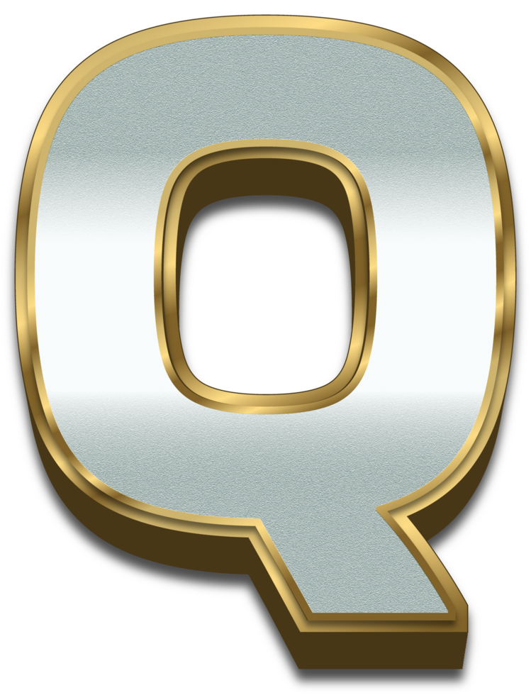 3D Gold Silver Gradient Alphabet Letter Q png