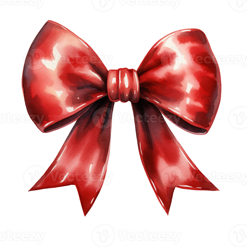 Red Bow For Christmas Event. Watercolor Style. AI Generated png