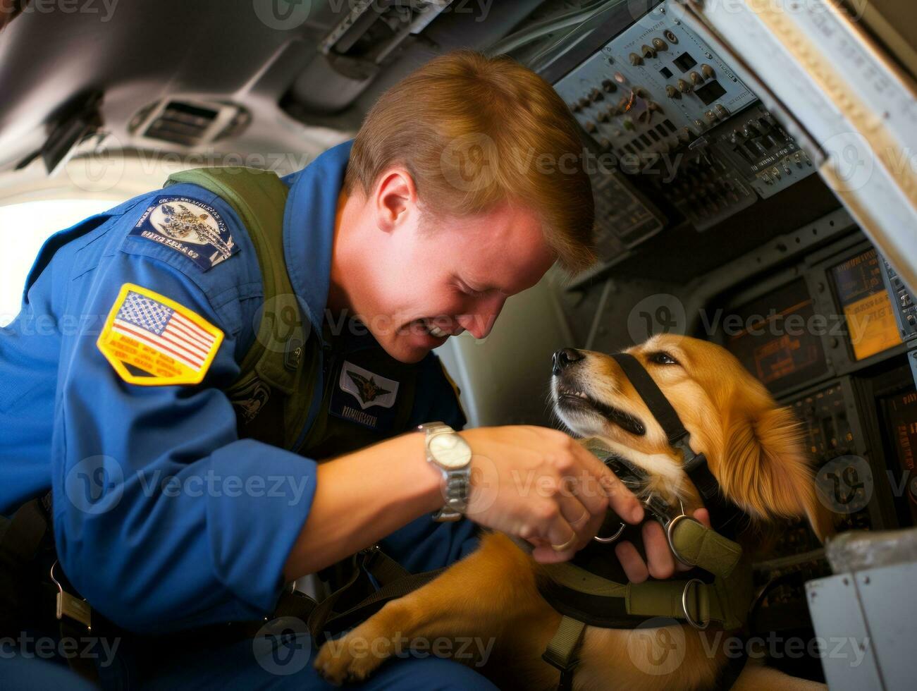 Proud service dog assisting its owner with a disability AI Generative photo