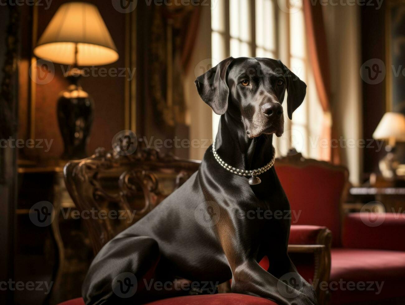 Regal dog with a regal stance in a royal setting AI Generative photo