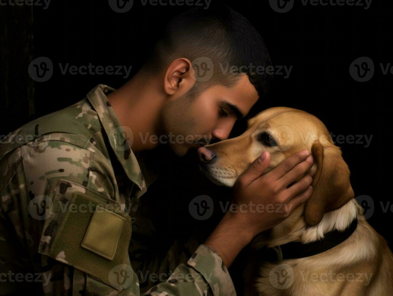 Proud service dog assisting its owner with a disability AI Generative photo