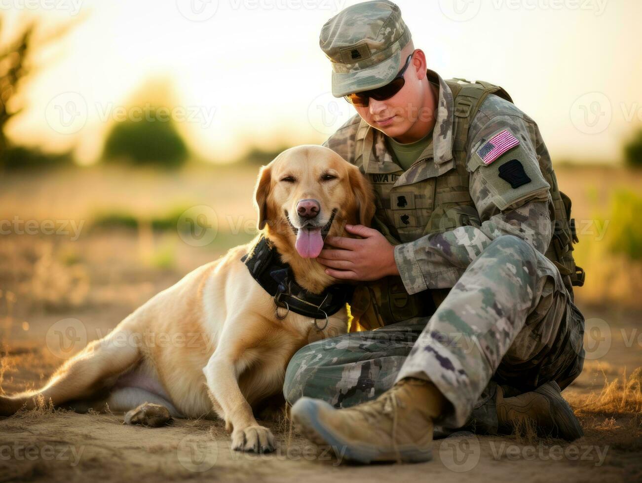 Proud service dog assisting its owner with a disability AI Generative photo