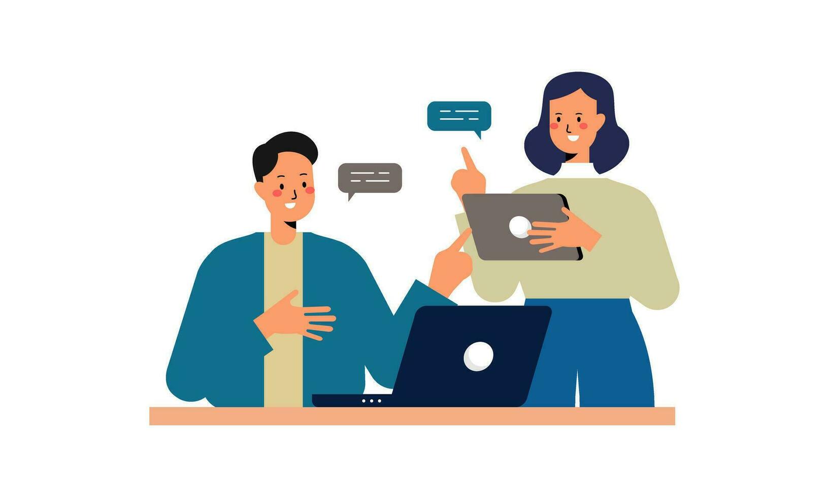 Office Worker Having Discussion with Colleague. Business Discussion Concept Flat Design Illustration vector