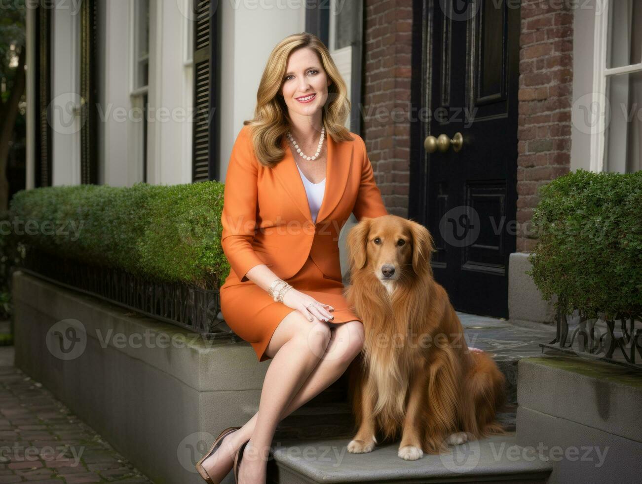 Proud service dog assisting its owner with a disability AI Generative photo