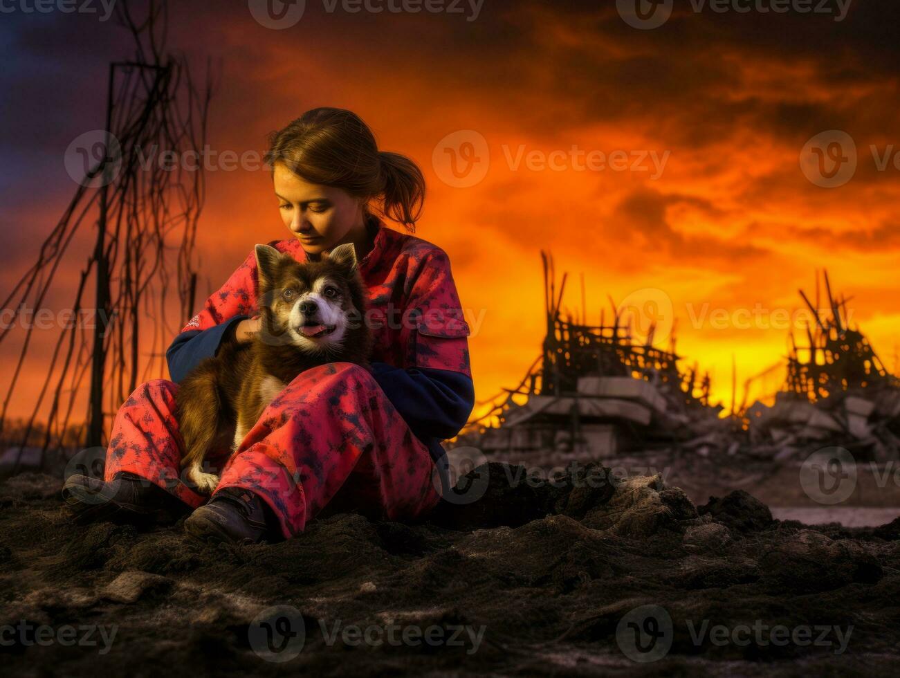 Proud service dog assisting its owner with a disability AI Generative photo