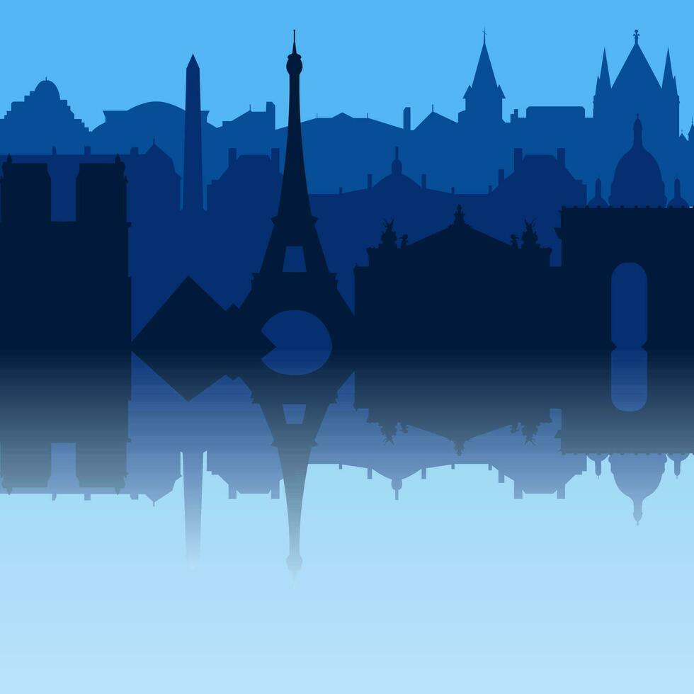 Paris City skyline. Silhouette City Paris France blue background. Vector illustration