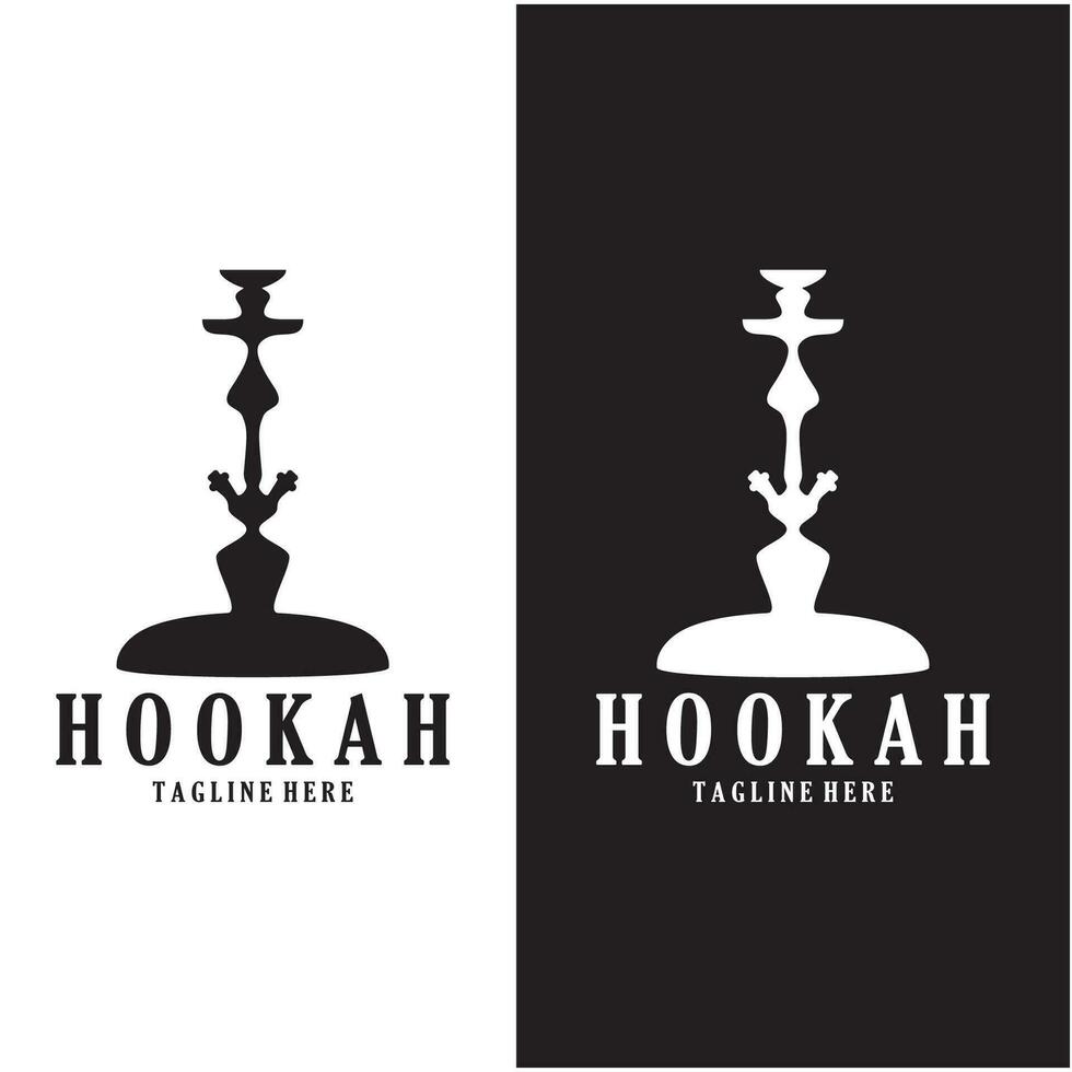 Vintage hookah, shisha or water pipe logo silhouette for club, bar,cafe,vape and shop. vector