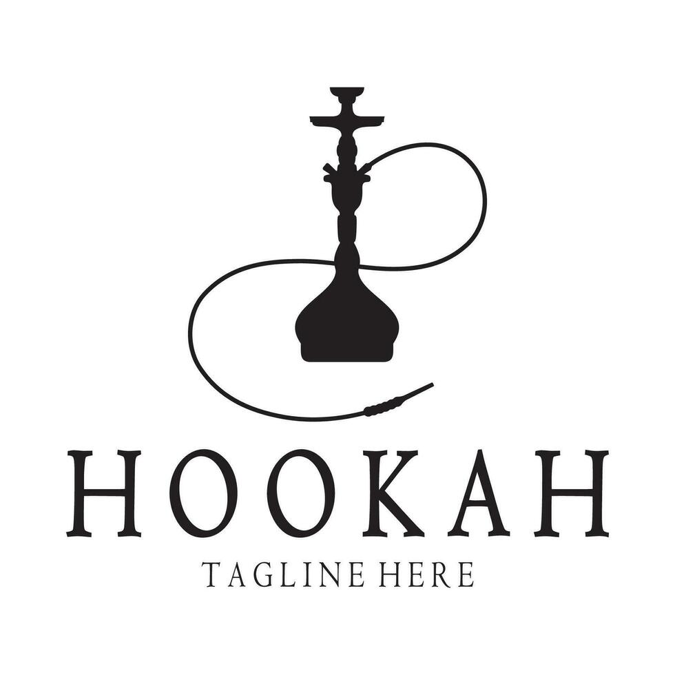 Vintage hookah, shisha or water pipe logo silhouette for club, bar,cafe,vape and shop. vector