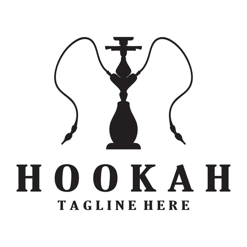 Vintage hookah, shisha or water pipe logo silhouette for club, bar,cafe,vape and shop. vector