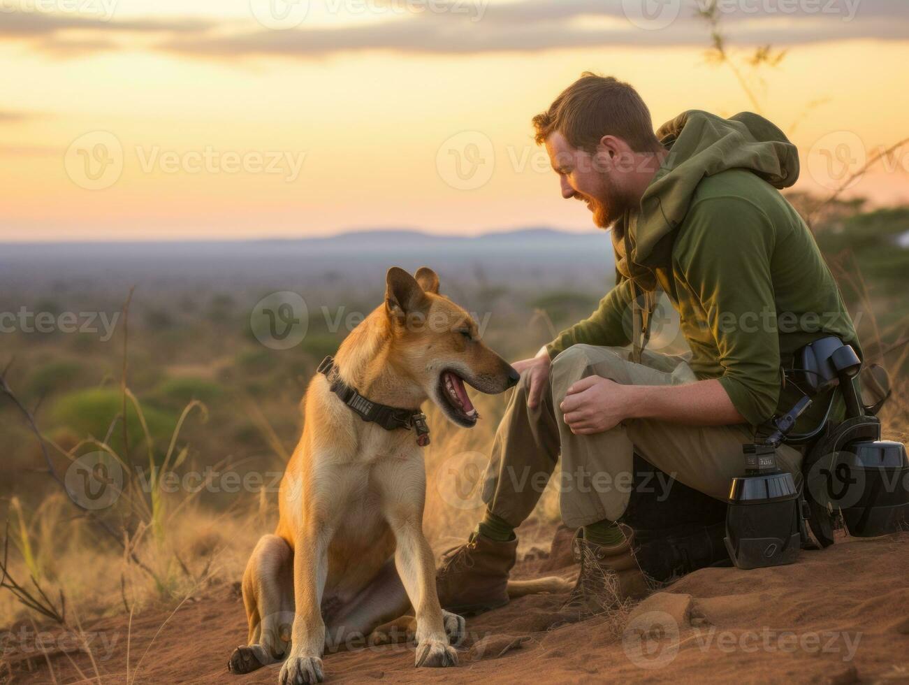 Proud service dog assisting its owner with a disability AI Generative photo