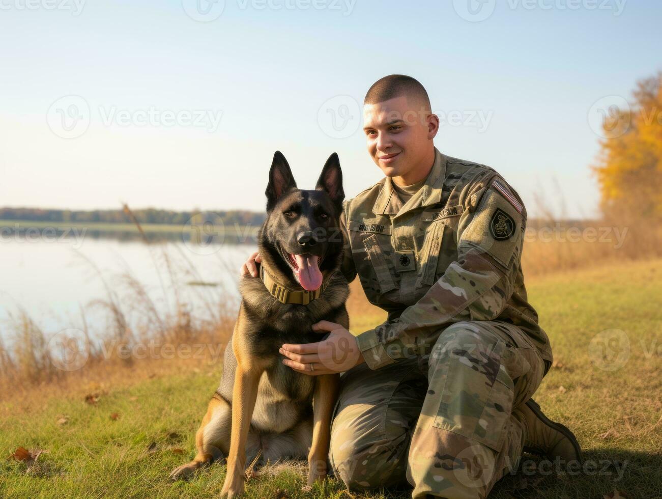 Proud service dog assisting its owner with a disability AI Generative photo