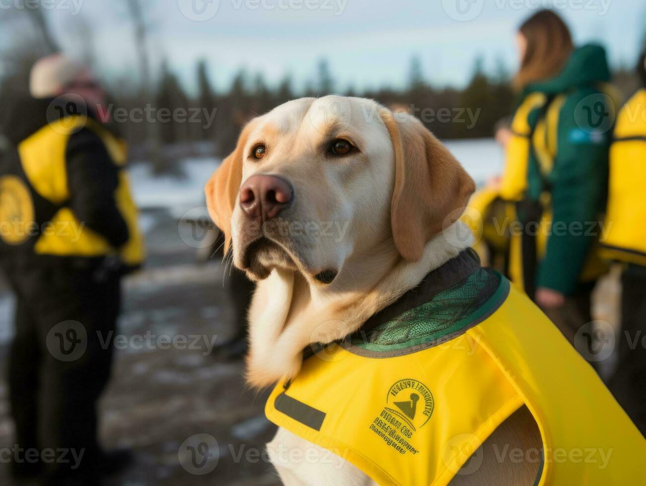 Proud service dog assisting its owner with a disability AI Generative photo