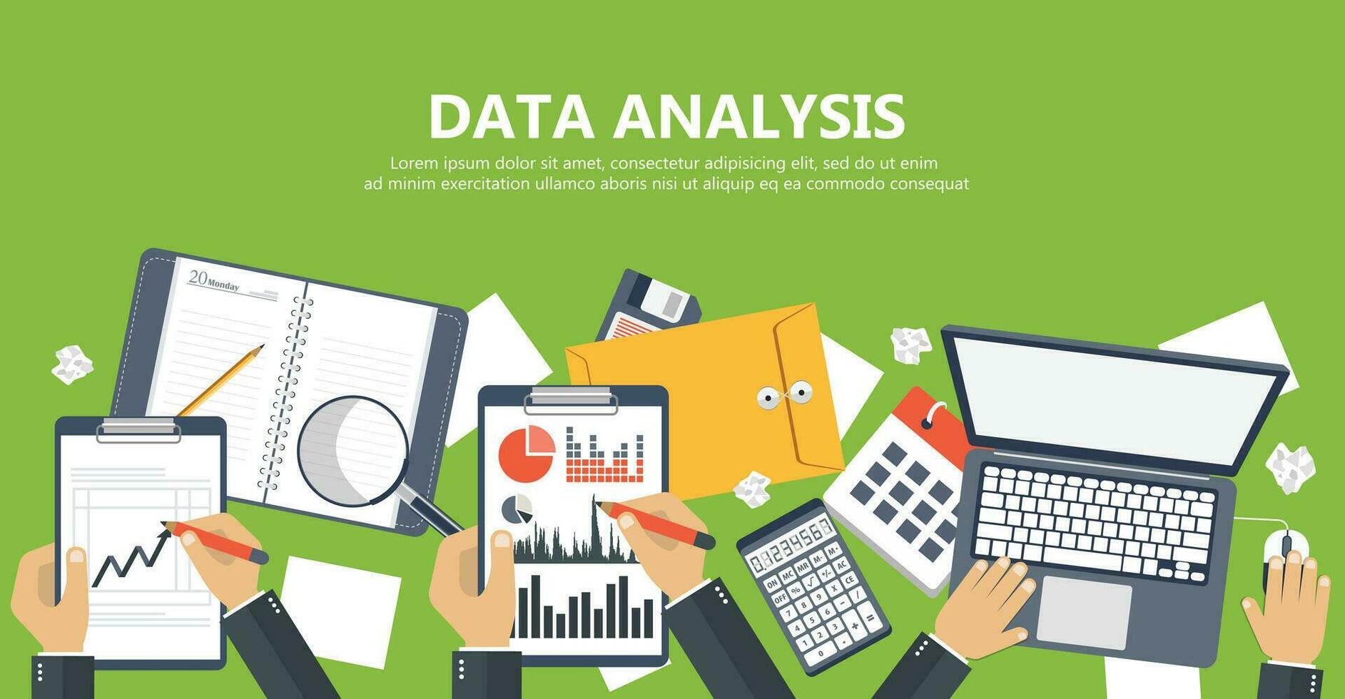 finanzas, negocio, plan, trabajar, crecimiento, economía, papeleo, consultor. empresario manos con papel hoja. análisis concepto. revisión de cuentas impuesto, financiero mercado análisis, financiero informe. vector