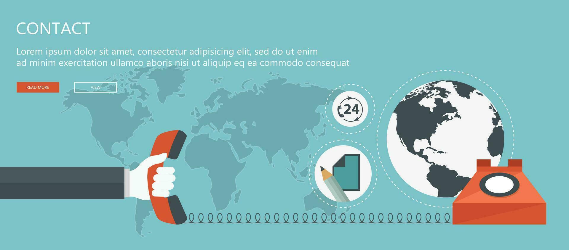 Live support banner. Business customer care service concept. Icons set of contact us, support, help, phone call and website click. Flat vector illustration.