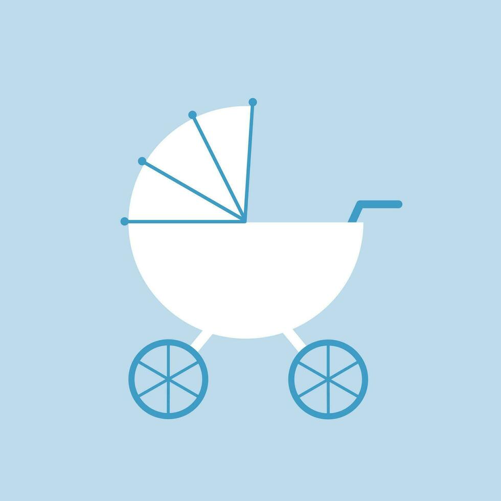 Baby carriage isolated on blue. It's a boy concept. Flat vector. vector