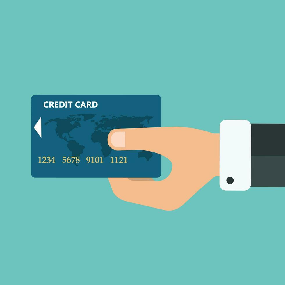 Hand with credit card. Vector icon template for on line sopping, internet banking, mobile payment.
