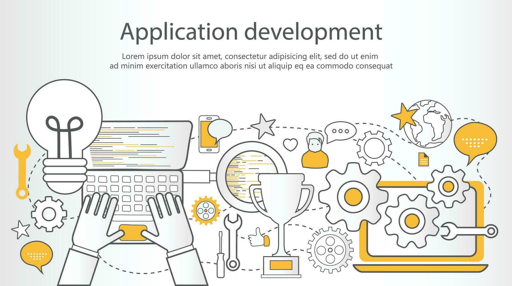Application development outline banner. Flat vector illustration