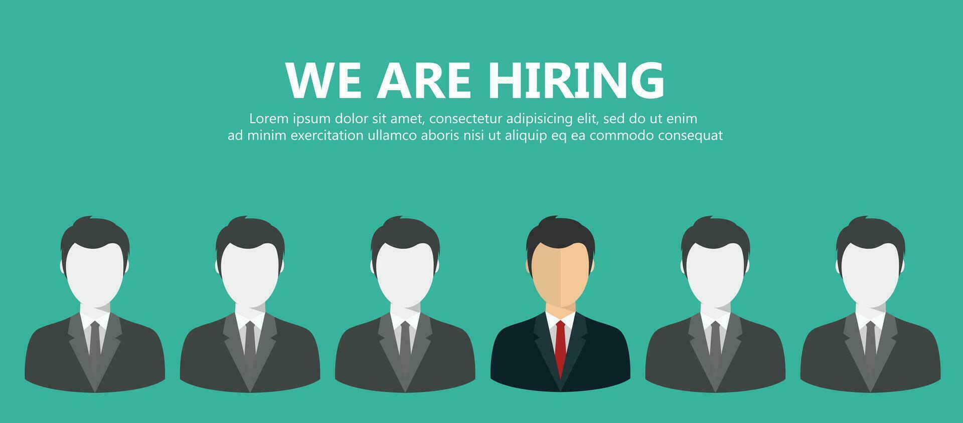 Choosing the best candidate for the job concept. Hand picking up a businessman stick figure from the row. Flat design vector