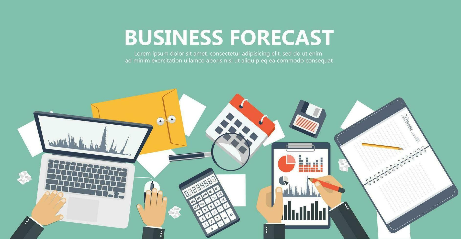 Business forecast banner. Flat vector illustration