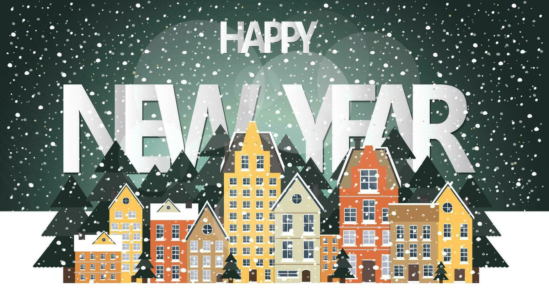 Winter landscape. New Year poster. Winter in village. Merry Christmas vector