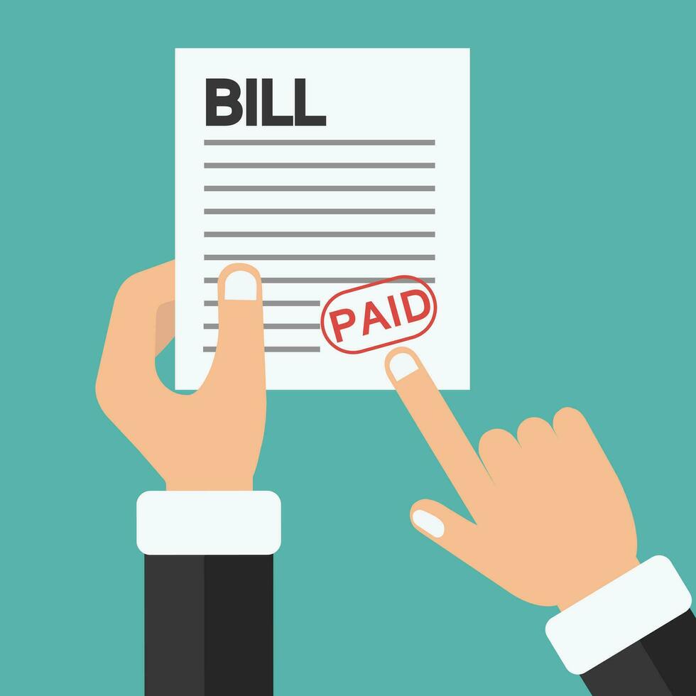 Hand holding bills. Paying bill concept. Flat vector illustration.