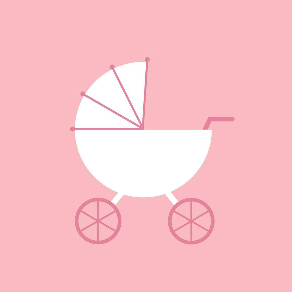 Baby carriage isolated on pink. Flat vector. vector