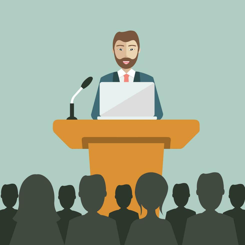 Flat modern design of businessman giving a presentation. Flat vector design.