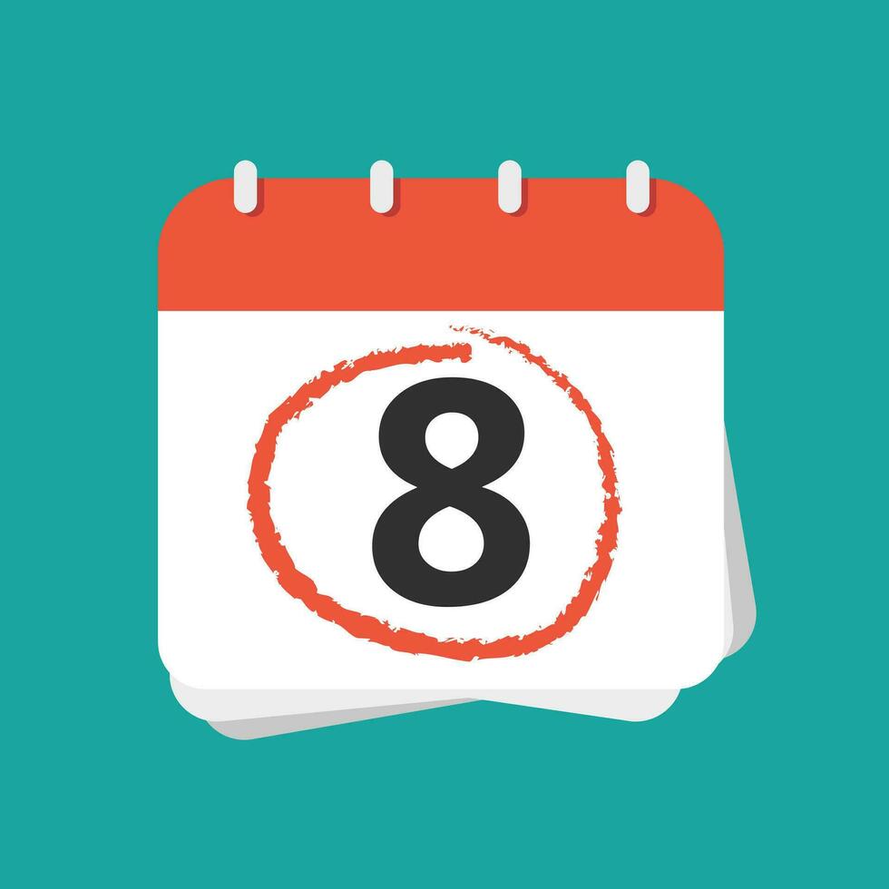 Number with red circle on calendar. Calendar icon. Flat vector illustration.