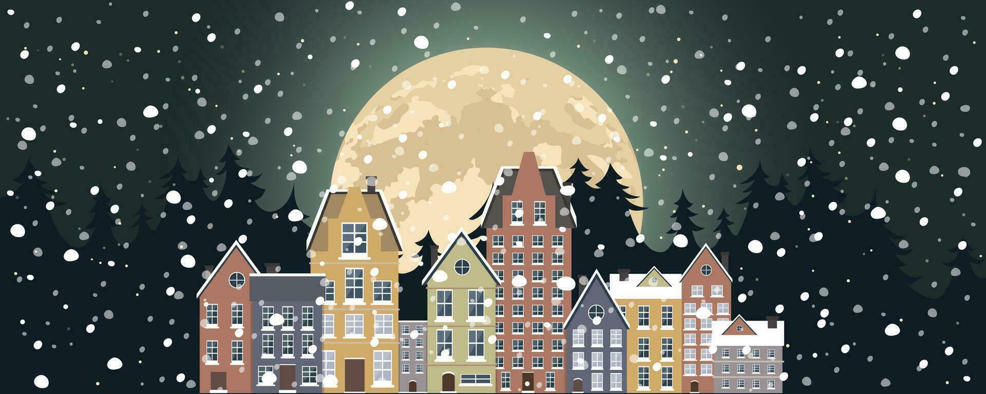 Winter landscape. New Year poster. Winter in village. vector