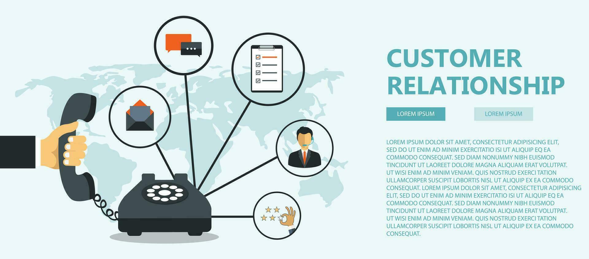 Business customer care service concept. Icons set of contact us, support, help, phone call and website click. Flat vector illustration.