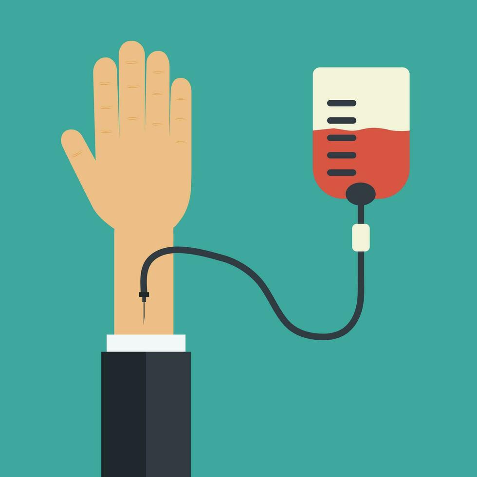 Blood donation and blood transfusion concept. Flat vector illustration