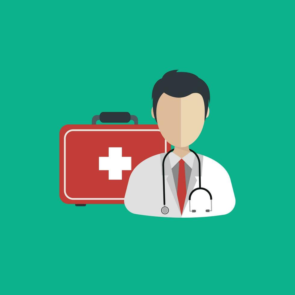 Vector illustration in a modern flat style, health care concept. Doctor and medical bag. Flat vector illustration.