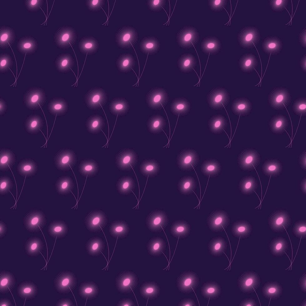 Seamless pattern of luminous neon abstract chamomile flowers in trendy bright pink shades. Wrapping vector