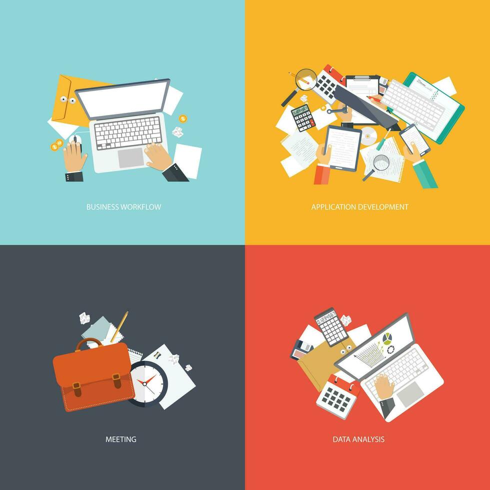 Business and technology icon set. Flat vector illustration