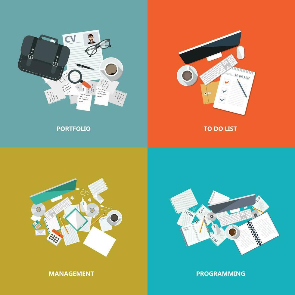 Business and technology icon set. Flat vector illustration