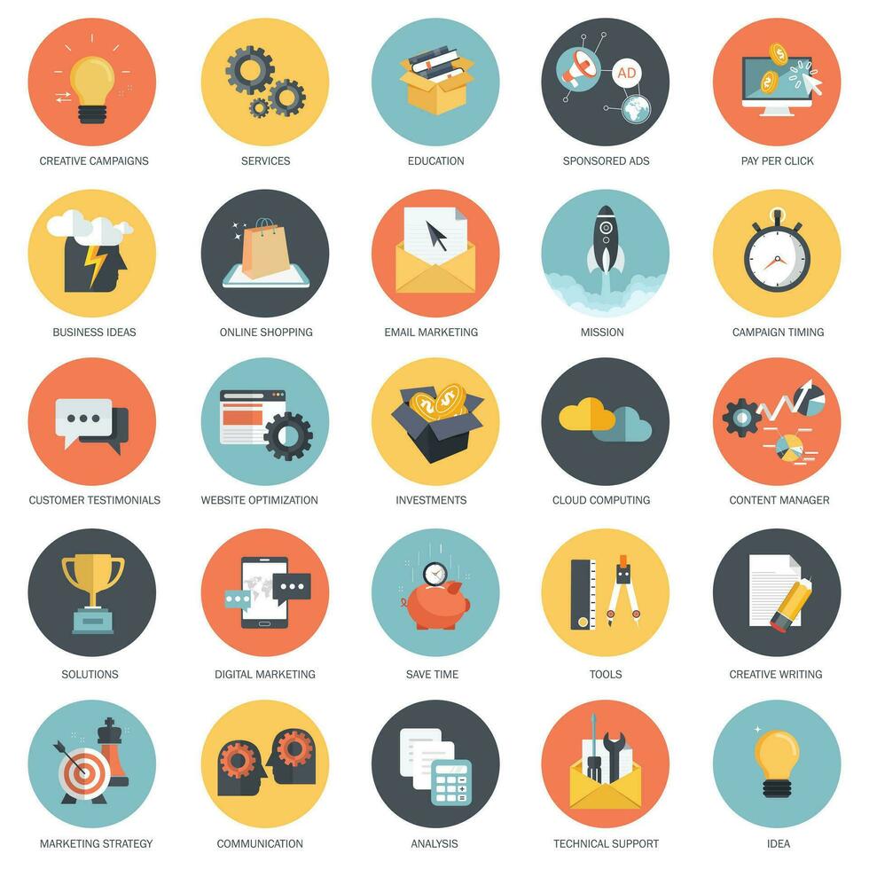 Business, finances and technology icon set. Flat vector illustration