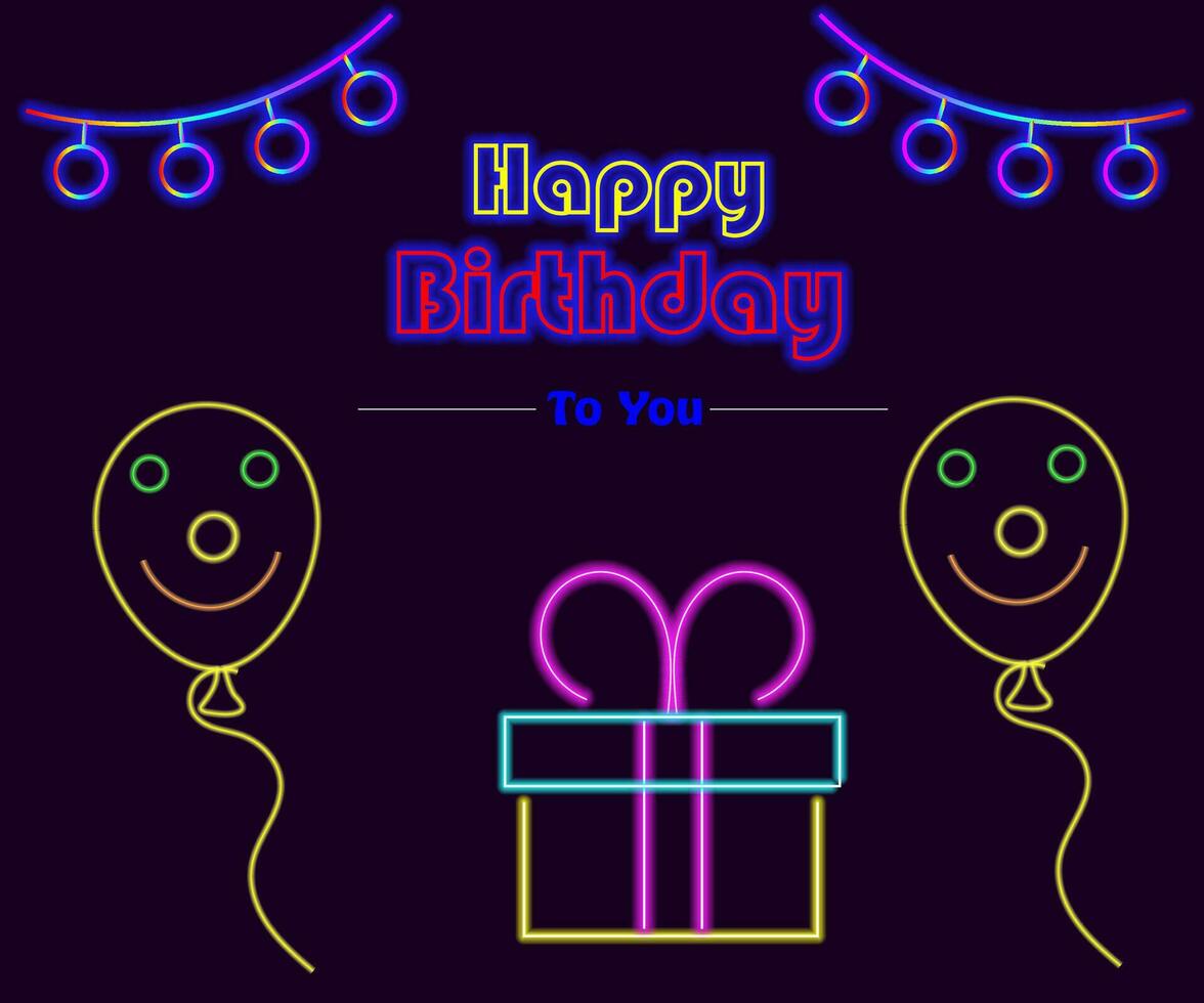 Happy Birthday Neon Text Vector. Happy birthday neon sign, design template, modern trend design, night neon signboard, night bright advertising, light banner. Editing text neon sign. vector