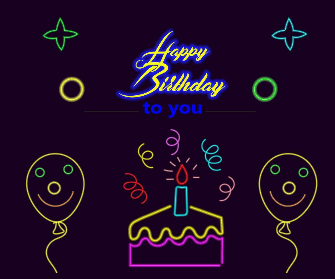 Happy Birthday Neon Text Vector. Happy birthday neon sign, design template, modern trend design, night neon signboard, night bright advertising, light banner. Editing text neon sign. vector