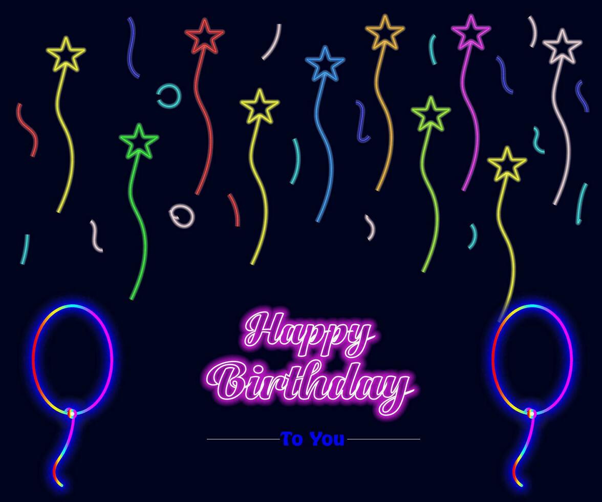 Happy Birthday Neon Text Vector. Happy birthday neon sign, design template, modern trend design, night neon signboard, night bright advertising, light banner. Editing text neon sign. vector