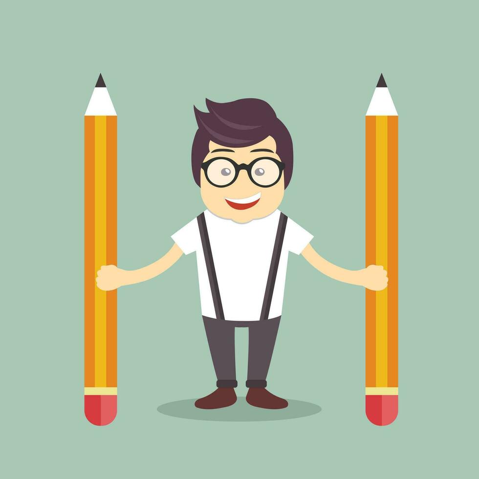 Businessman with pencils. Flat vector illustration