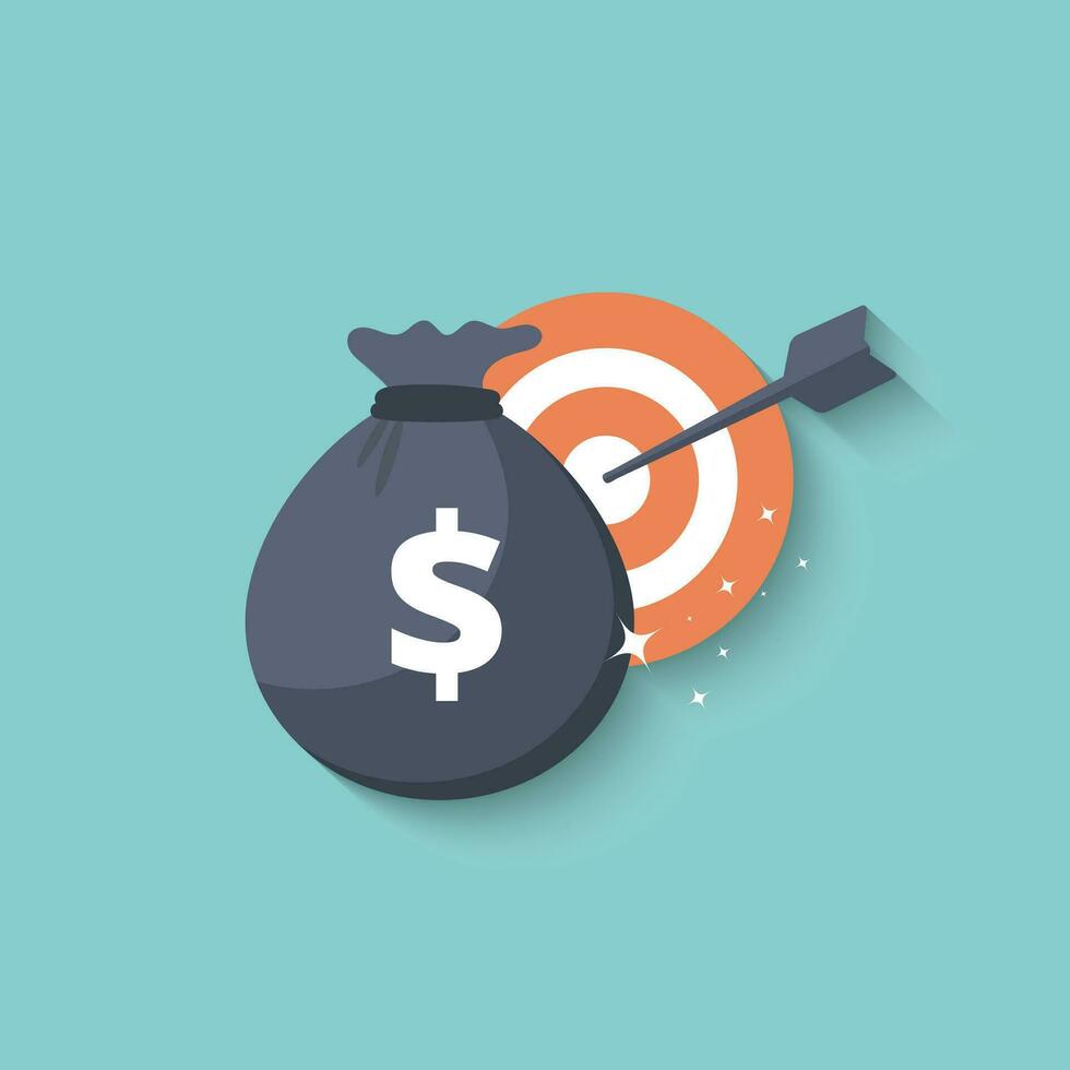 Money bag and target icon. Flat vector illustration