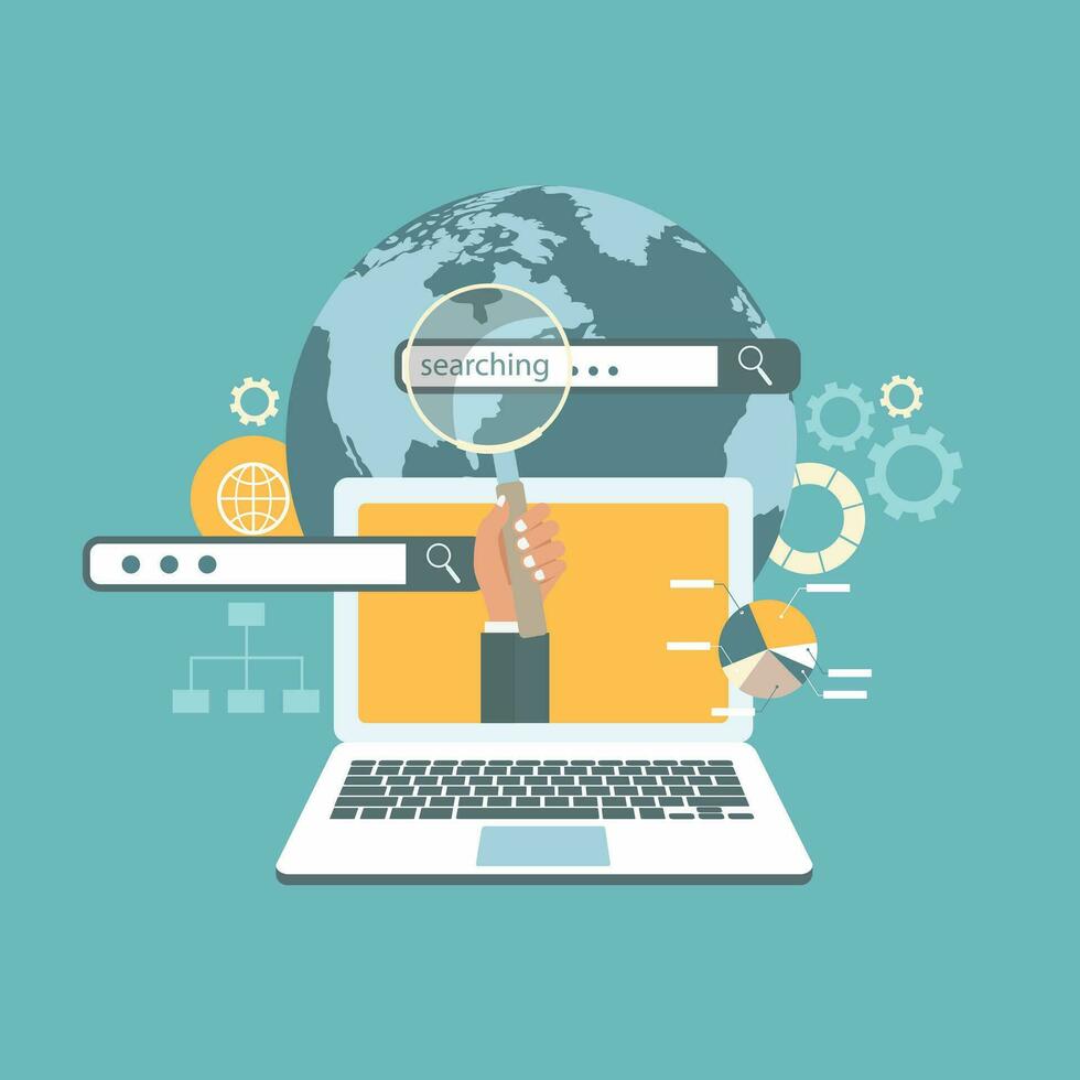 Web search concept. Search engine optimization concept. Flat vector illustration.