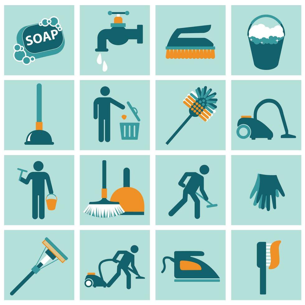 Housekeeping icon set. Flat vector illustration